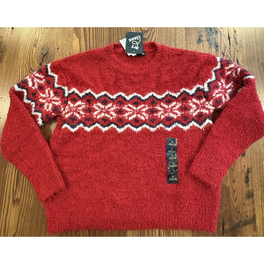 Art Class Girls Fuzzy Crewneck Pullover Sweater Red Size L (10/12) NWT
